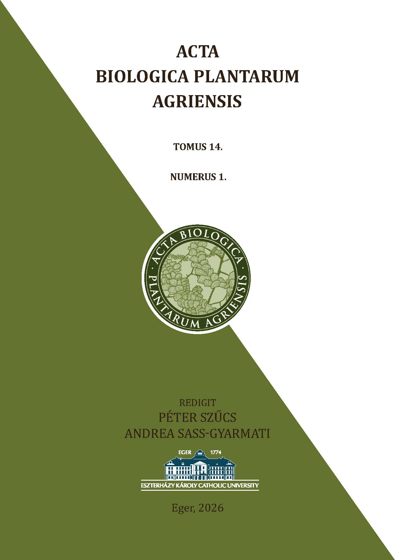 					View Vol. 14 No. 1 (2026): Acta Biologica Plantarum Agriensis
				